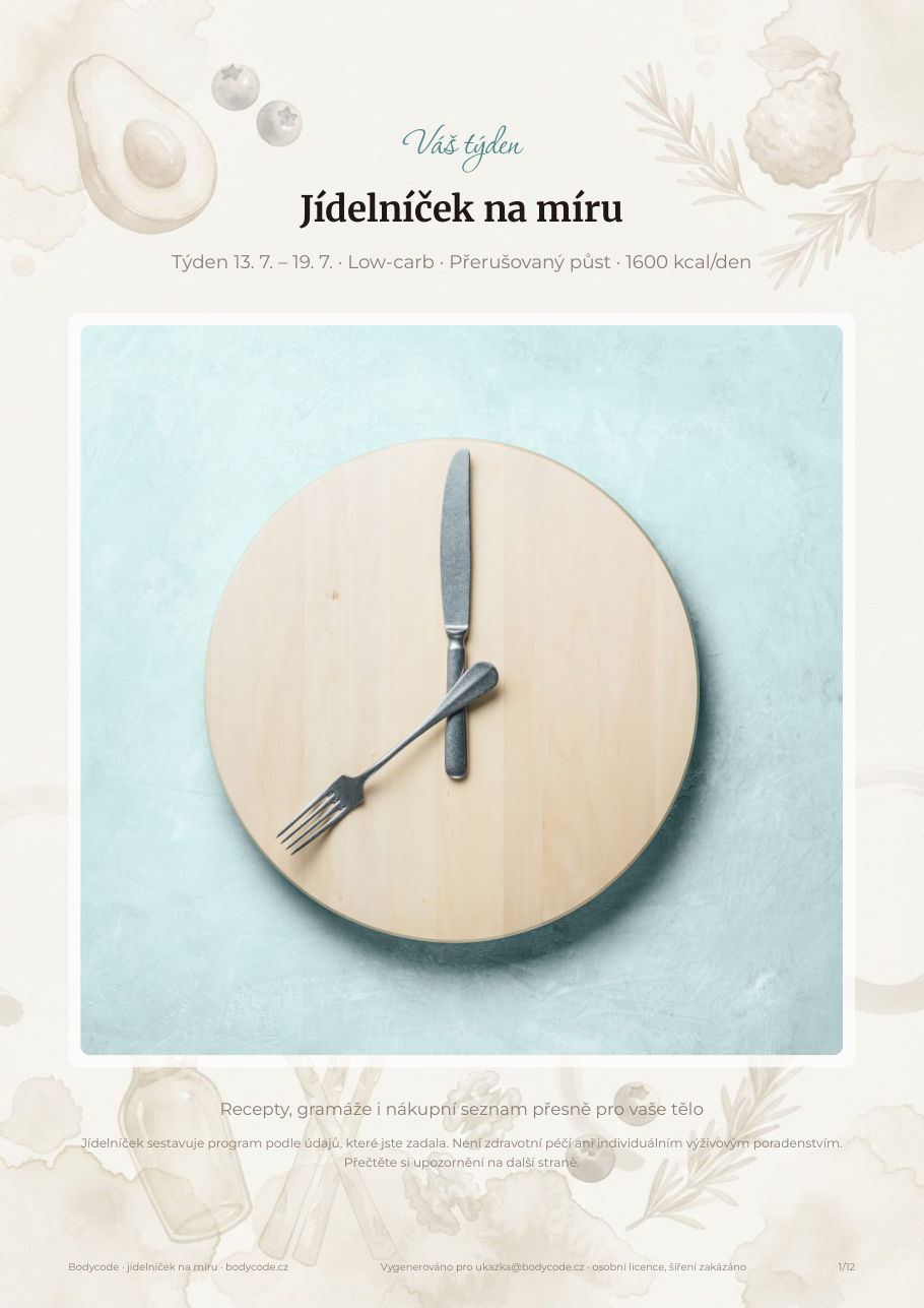 Ukázka jídelníčku na míru – obálka, přerušovaný půst