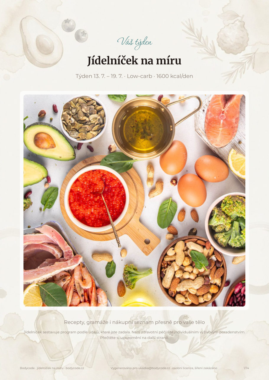 Ukázka jídelníčku na míru – obálka, low-carb strava